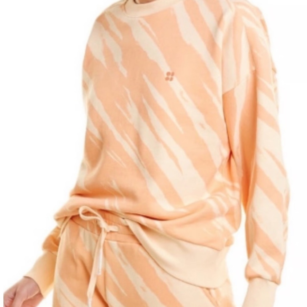 Sweaty Betty Women's Medium Cream Orange Striped Relaxed Pullover Sweatshirt